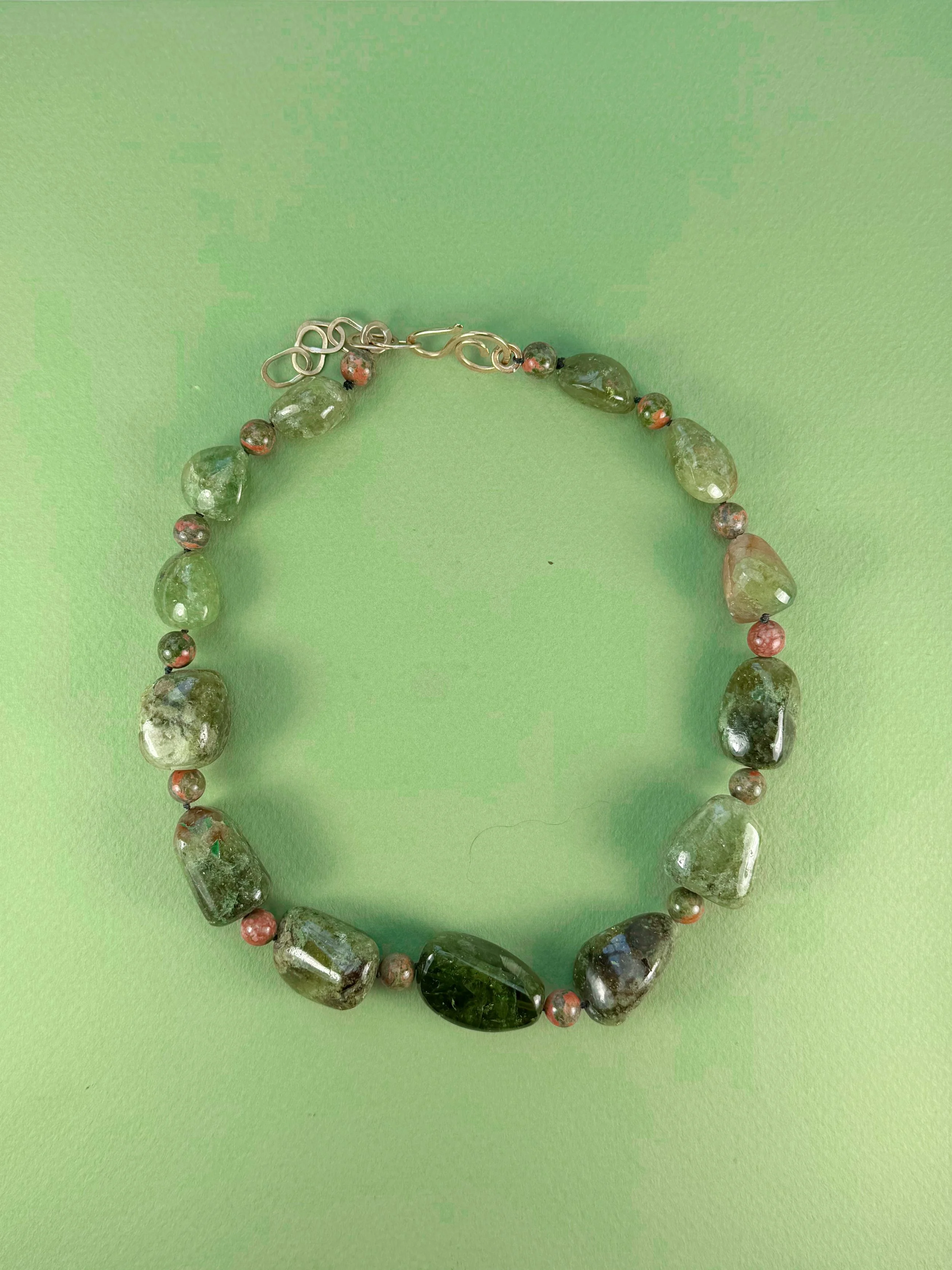 green tourmaline and unakite stone bead necklace