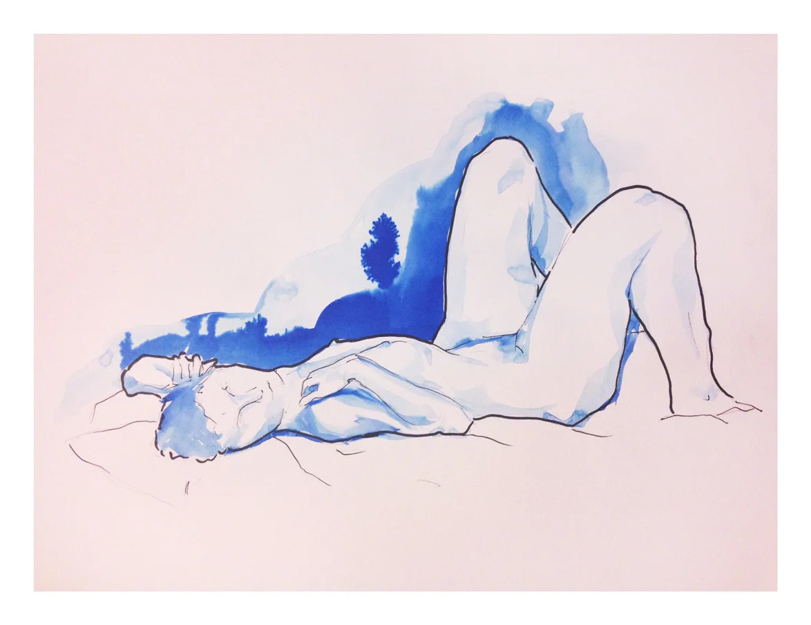 20 minute session 1 | Pencil, Marker, Blue ink wash