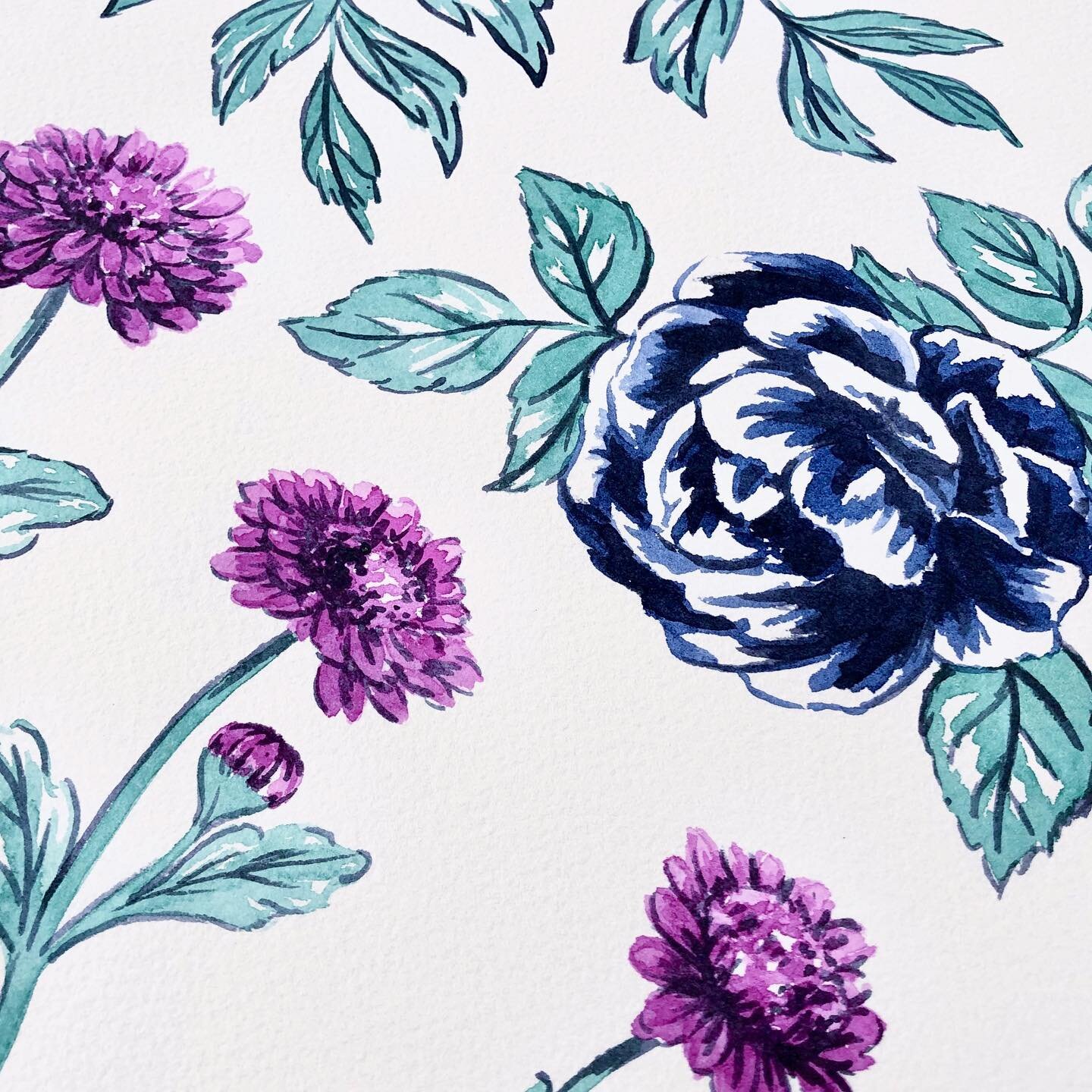 Day 85/100... Another blue rose and some little purple mums... #watercolorflowers #floralpainting #floralsketch #watercolor #watercolorfloral #winsorandnewton #everydaywatercolor #princetonbrushes #flower #floralart #flowerdrawing #floral #floraldraw