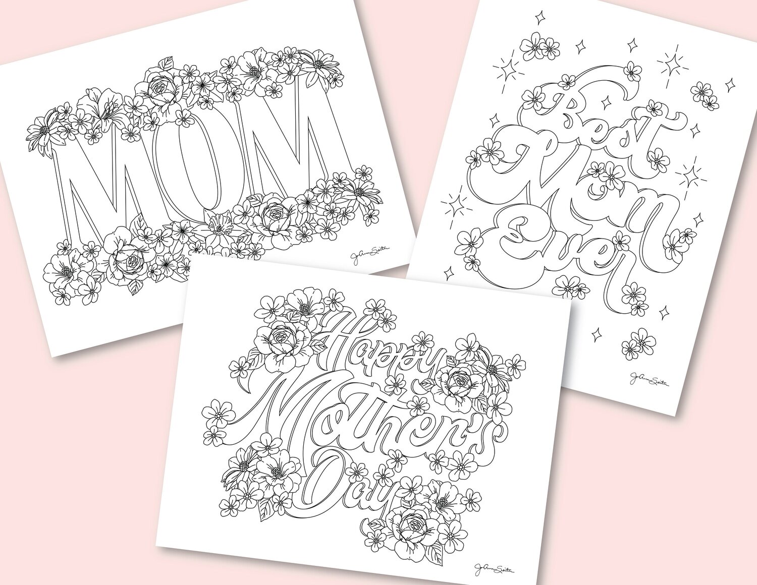 Mother's Day Coloring Pages, Set of 3 Floral Printable Coloring Sheets —  JoAnna Seiter