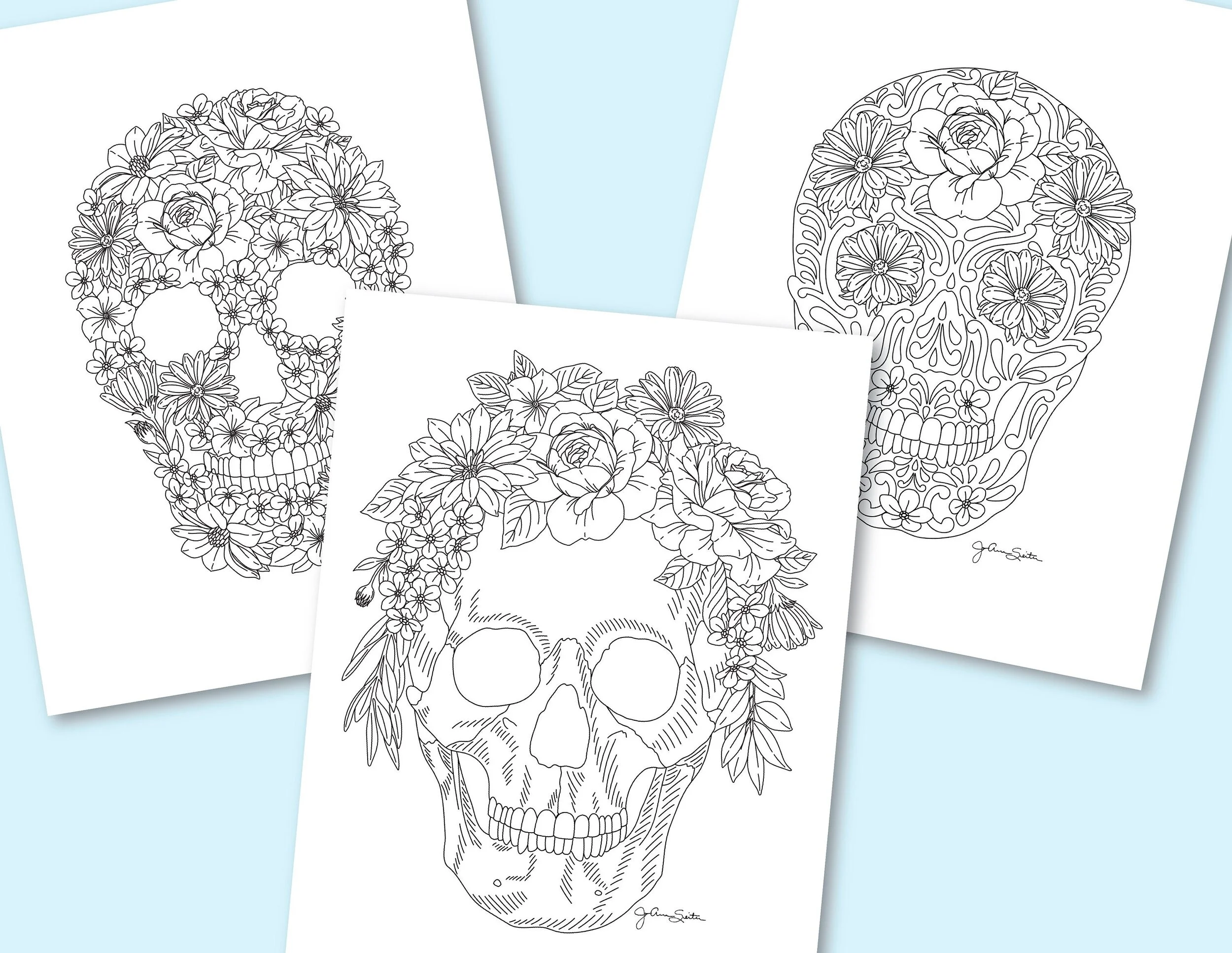 Floral Skull Printable Coloring Sheets
