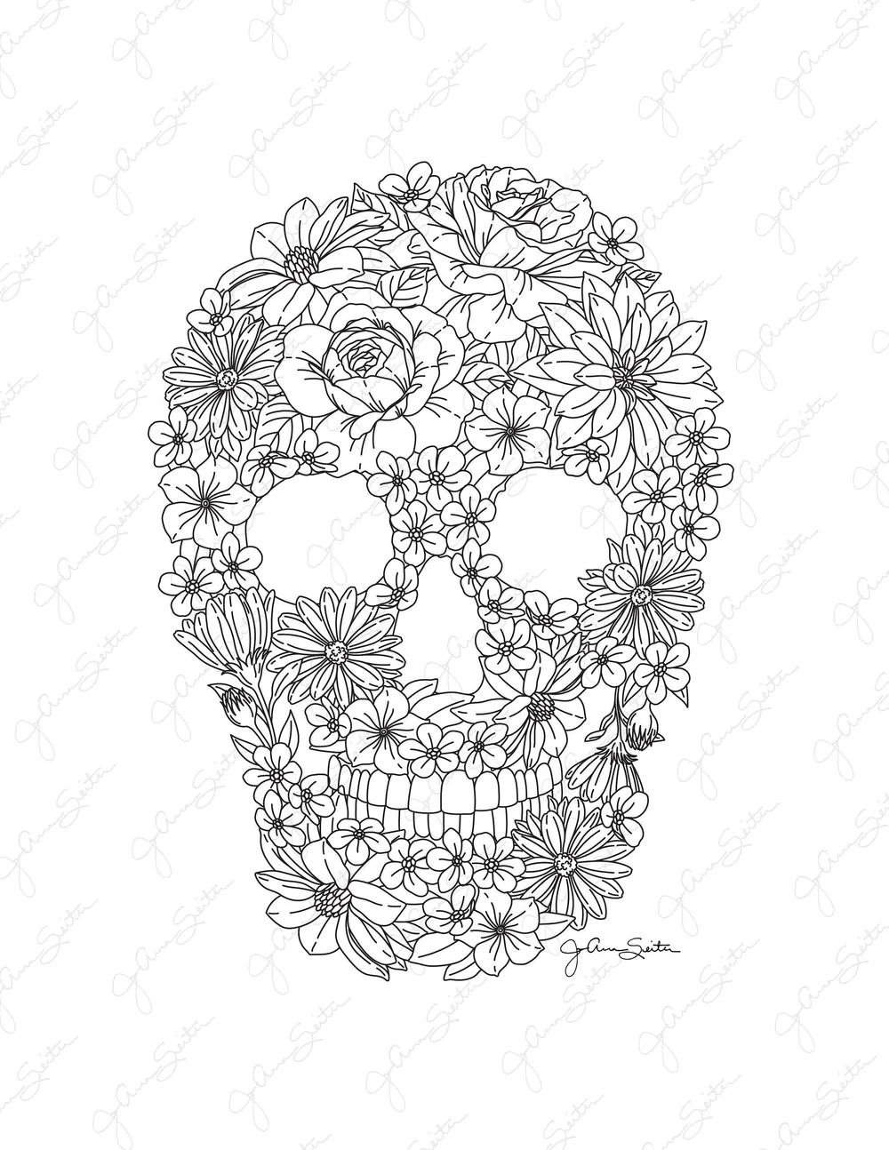 Floral Skull Coloring Pages, Set of 3 Printable Coloring Sheets