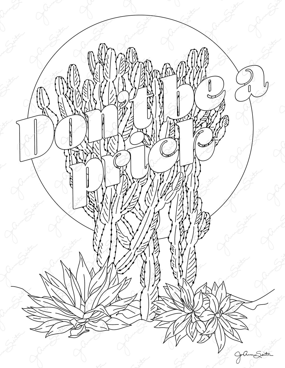 Printable Cactus Coloring Pages, Set of 3 Coloring Sheets for