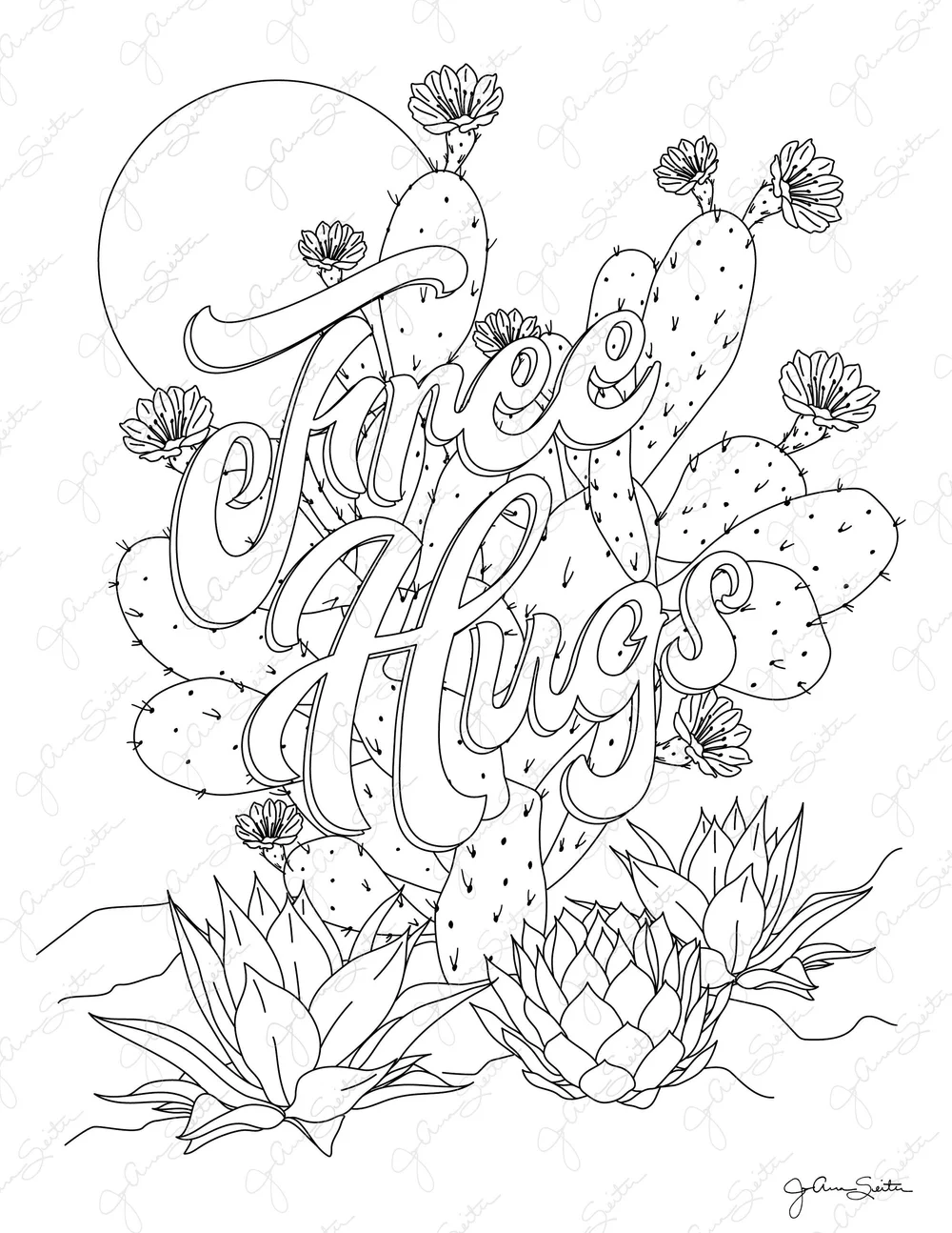 Printable Cactus Coloring Pages, Set of 3 Coloring Sheets for