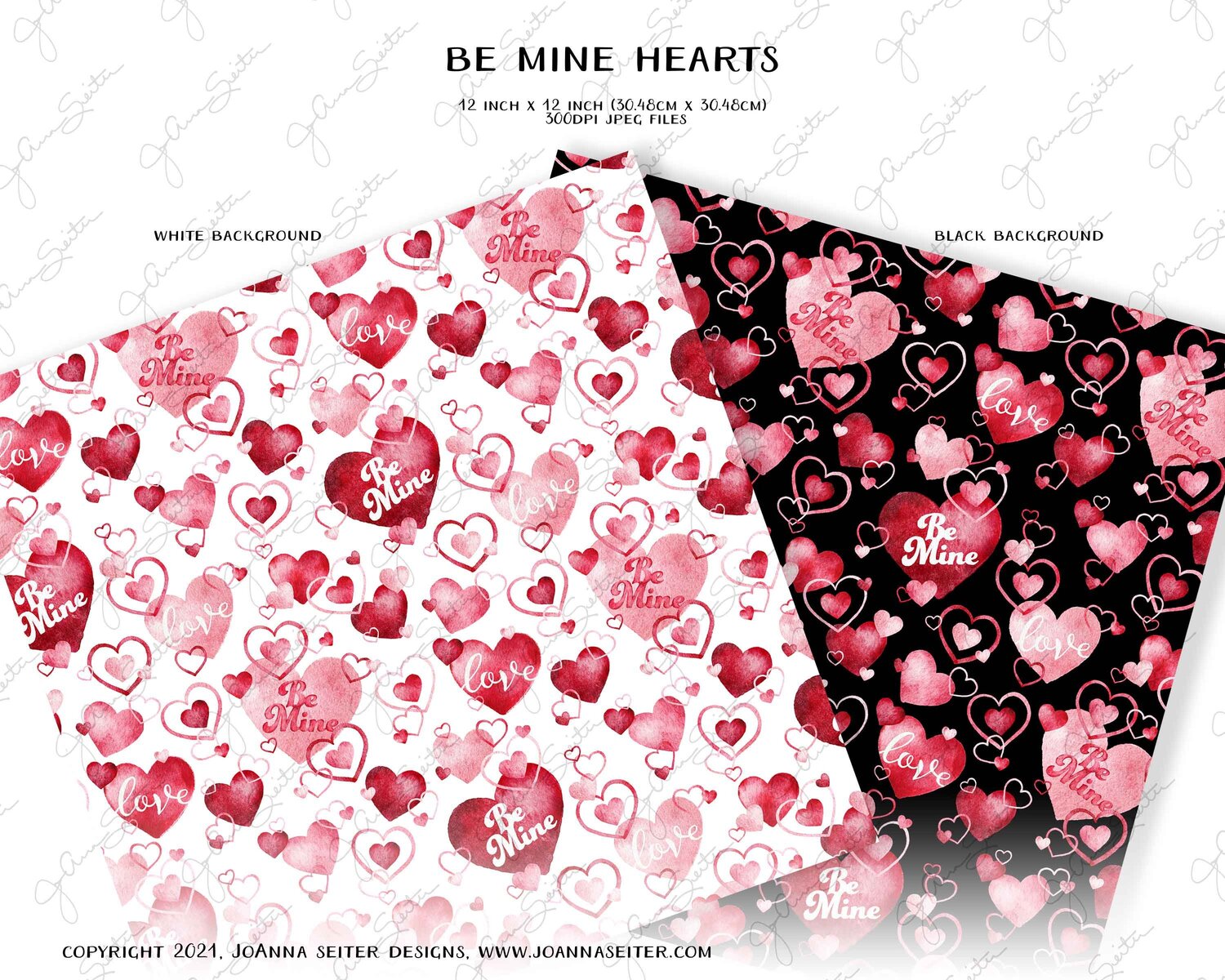 Valentine's Day Printable Paper Pack, Pink and Red Watercolor
