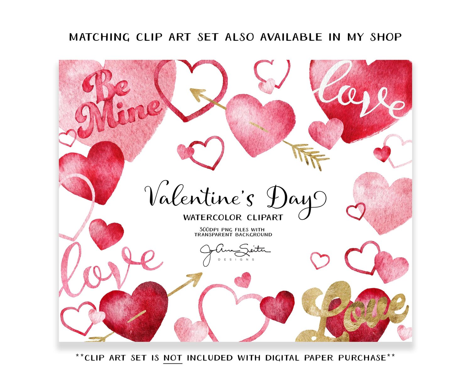 Valentine Watercolor Digital Paper Pack - 8.5 x 11 JPEG