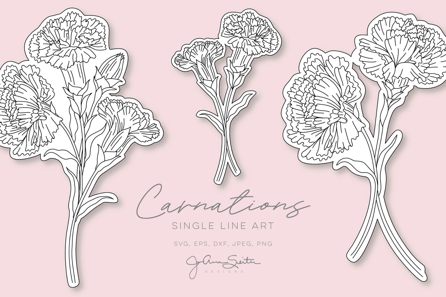 Carnation Flower Single Line SVG File, Botanical Floral Clip Art