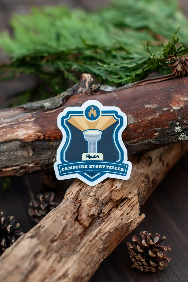 Master Campfire Storyteller Badge, Campfire Story Vinyl Sticker, Camping Sticker, Award Stickers, Adventure Stickers