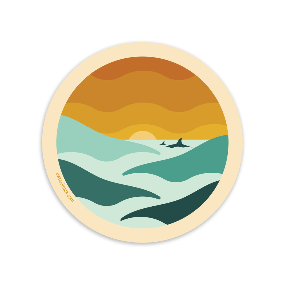 Orca Ocean Sundown Sticker — Feel-good stickers, cards, & pins