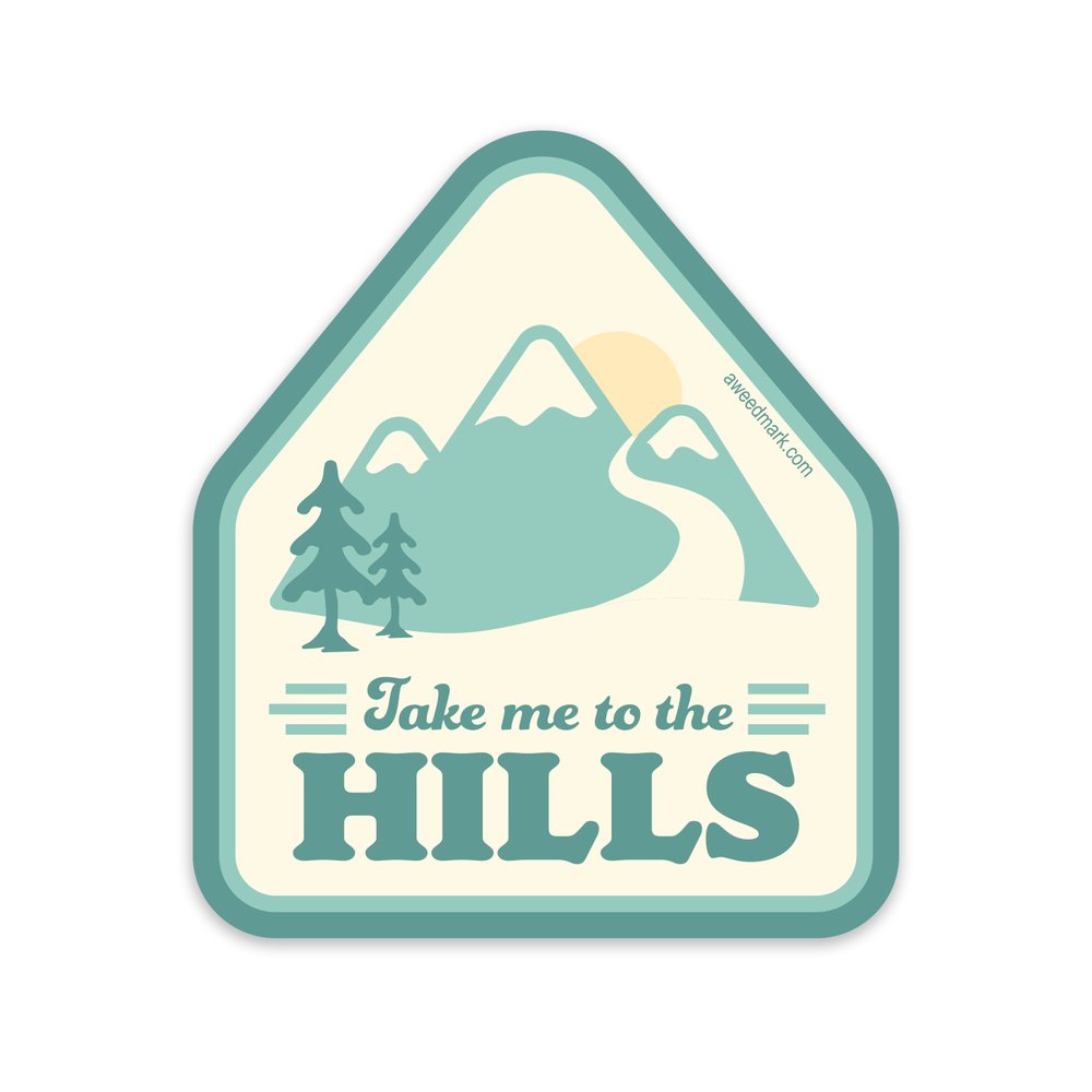 Take me to the Hills Ski Sticker — Whimsical stickers, pins, & oracle
