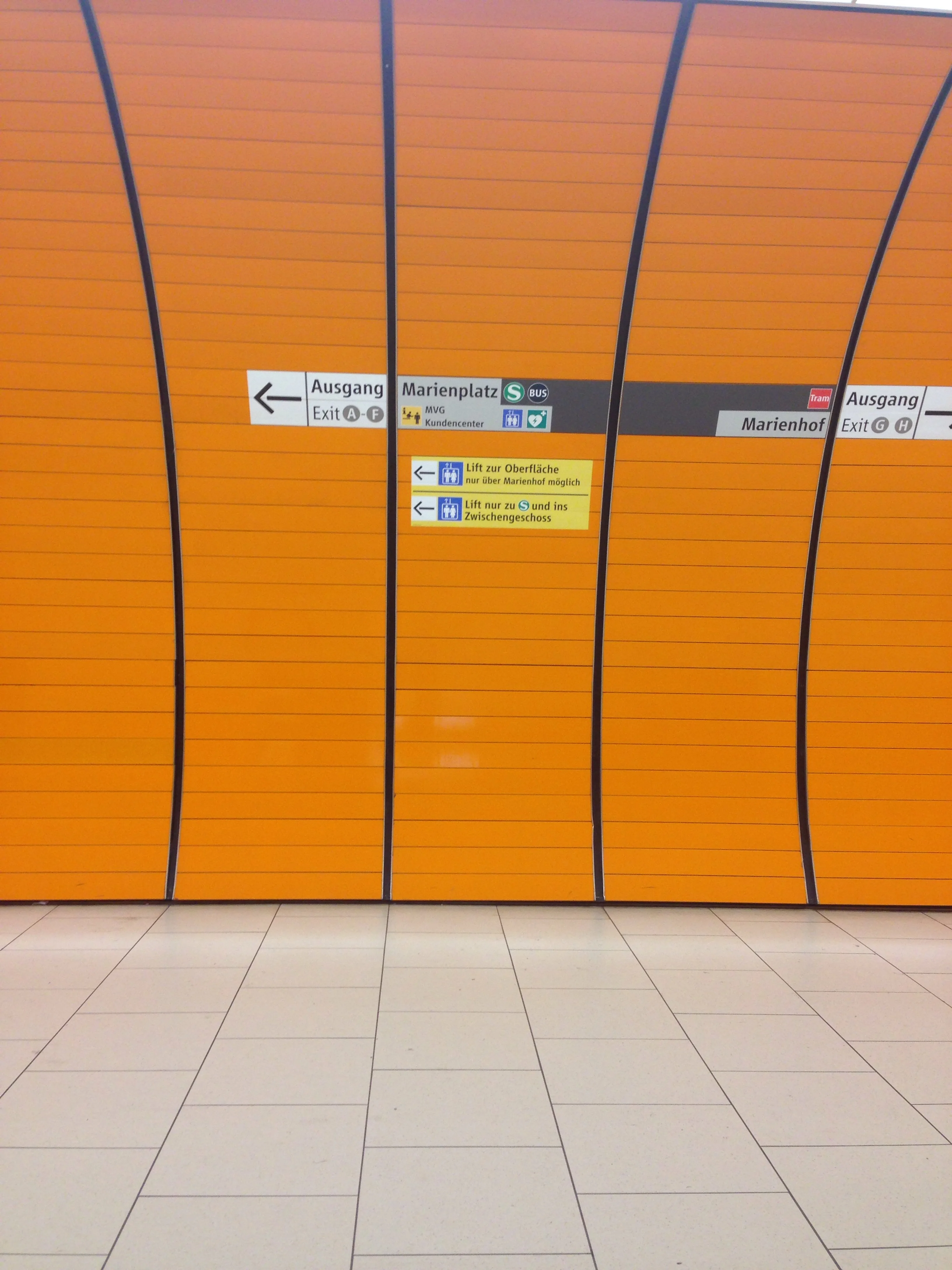 TTWMF in Munich. An orange subway station always keeps one smiling. Also German signage...