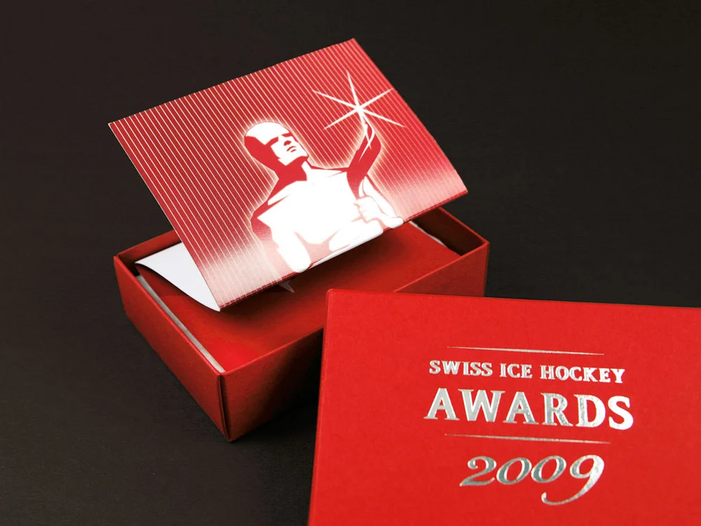  Close up on Swiss Ice Hockey's invitation for its gala night. 