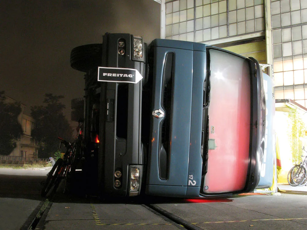  Main entrance to the party. Guests had to get in through a turned over truck. 