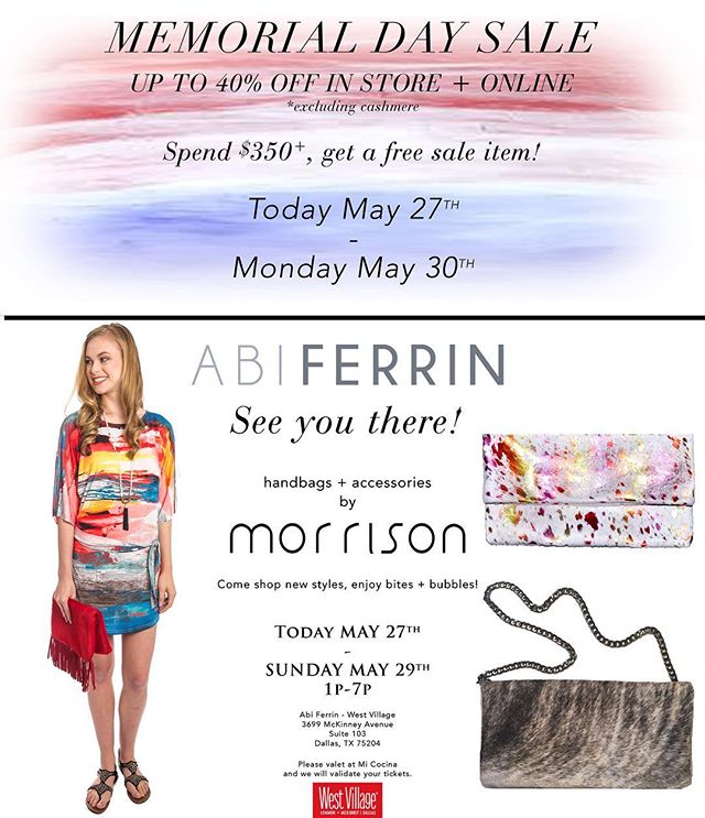 Today!! @westvillage_dallas @abiferrin #custom #leather #handbags #shop #memorialdaysale #memorialday #clutch #houseofmorrison #fashion #shopping #local #dallas #designer