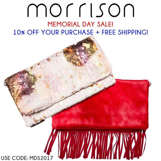 Now until Monday... 10% off your order AND free shipping! #memorialdaysale #sale #handbags #accessories #leather #local #dallas #designer #handmade #houseofmorrison #morrison #clutch #tote #fringe #bag #lotd #custom #fashion #trend #gift