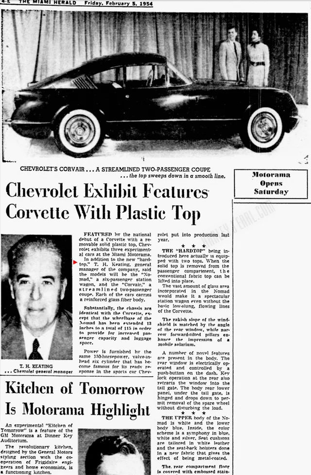 In as far as important new concepts (like the '54 Corvair sister of the Corvette featured above), Harley dealt directly with the Chevrolet Division's high boss, Tom Keating.