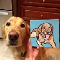 Sebastian with his portrait.