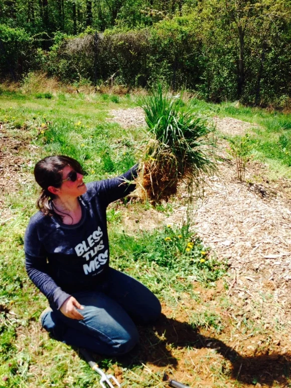 Editorial director Holly Leber (pictured) and president Saranah Holmes teamed up to extract this clump of weeds. It was our white whale of the day! 