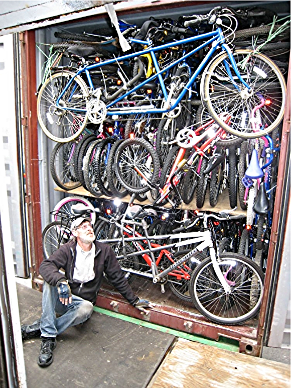 Loading a crate to ship to Costa Rica./Photo courtesy of Bikes for the World