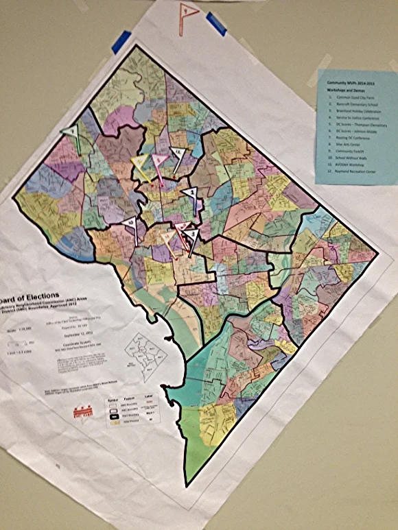 A map displays where Brainfood MVP students served their community/Photo by Holly Leber
