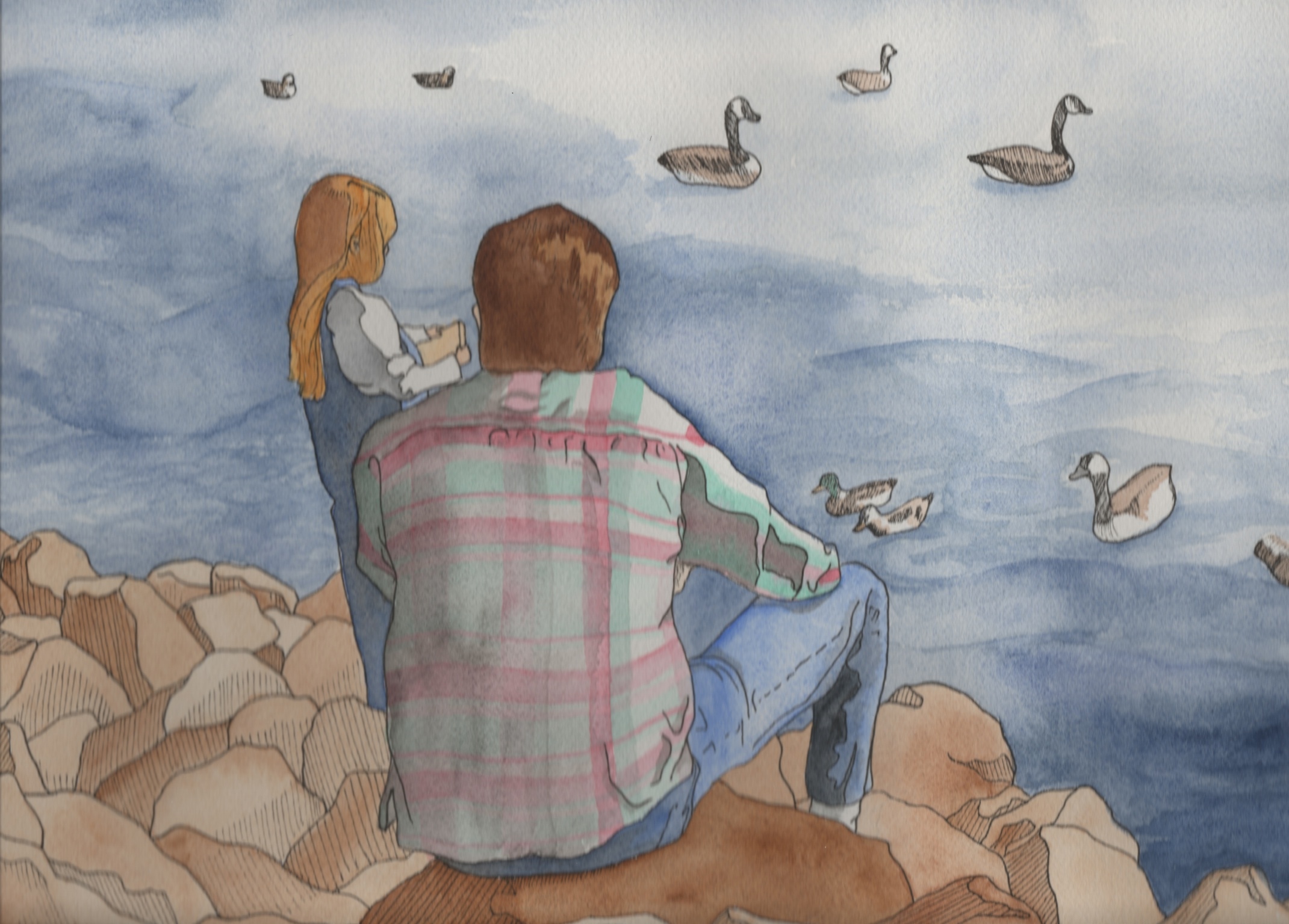Father and Daughter 11 x 14 pen and watercolor 2014 NFS