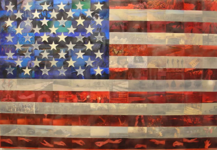  Oil, collage encaustic on wood panel |&nbsp; 45" x 30" |&nbsp; SOLD 