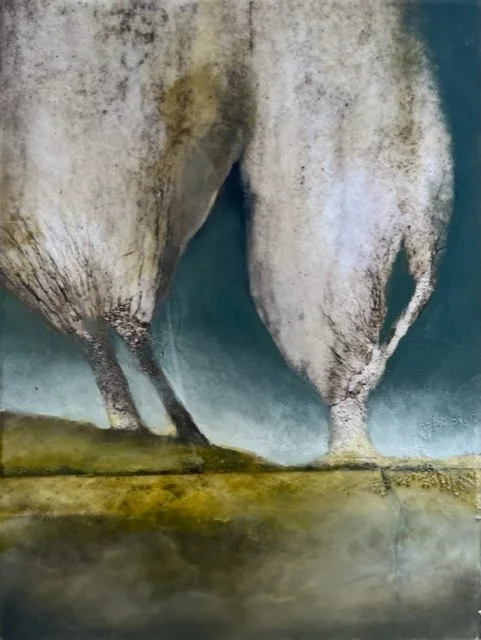 Oil, mixed media encaustic on wood panel 12 × 18 inches