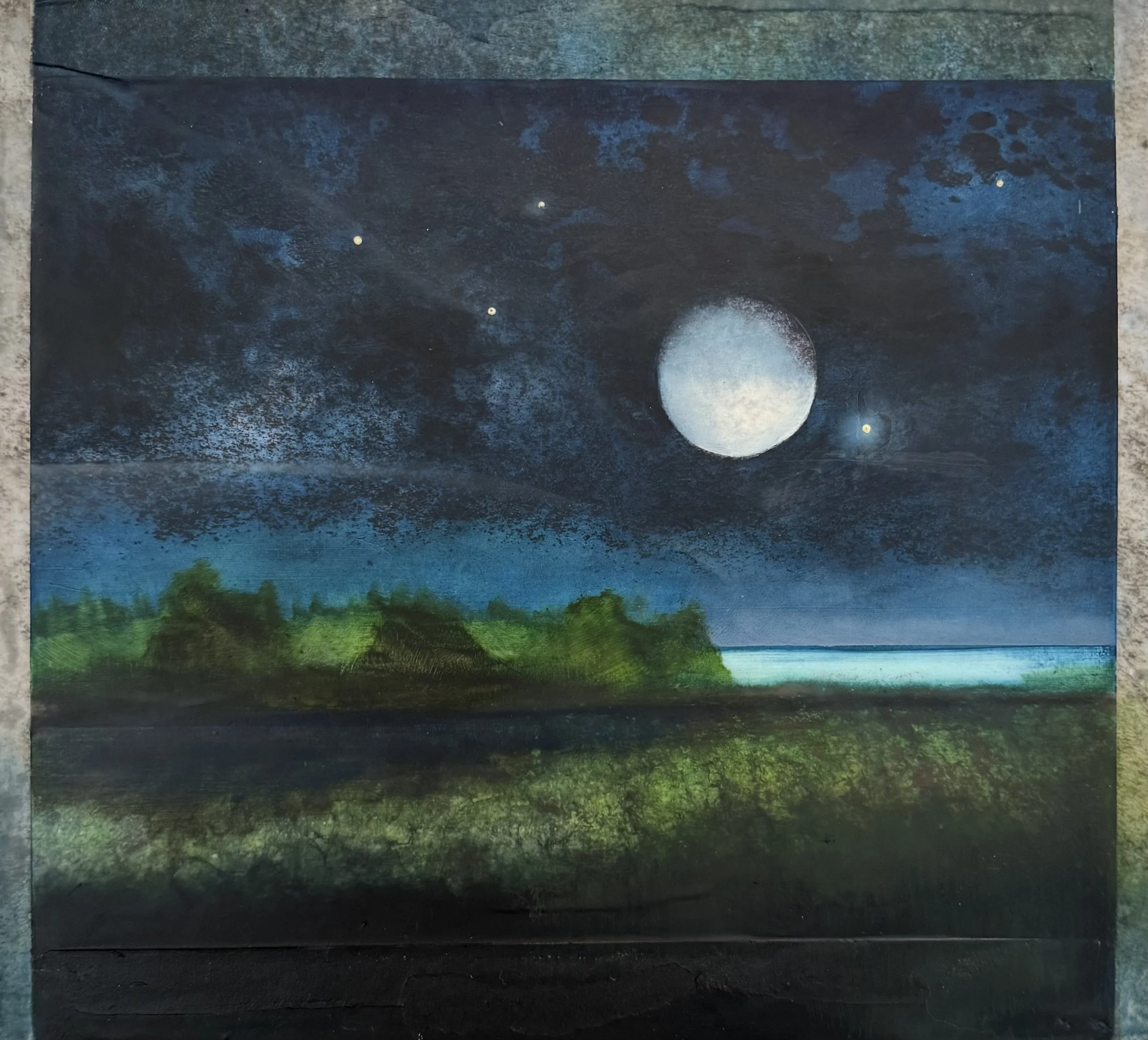 Oil, mixed media encaustic on wood panel 12 × 2 × 12 inches Sold