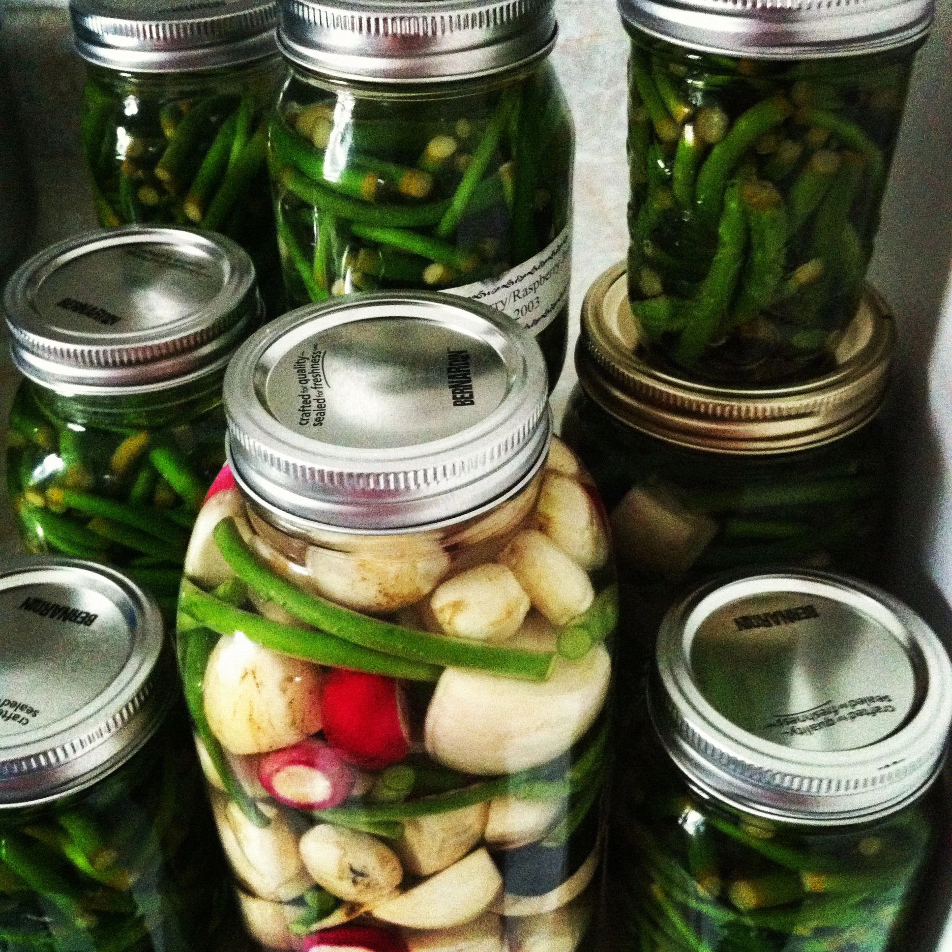 Pickling our produce. 
