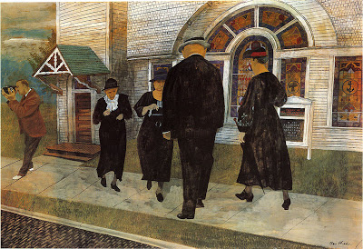 Ben Shahn smiles at himself and dour Protestants in Self Portrait Among Churchgoers, 1939 .