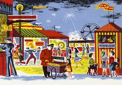 Joseph Low, illustrated entries for "fair," “trains" and "trap," Rainbow Dictionary, World Publishing Company, Cleveland, 1947