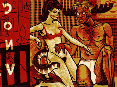 Dowd, Petting Zoo , linoleum reduction cut from Visit Mohicanland, 1995-2008