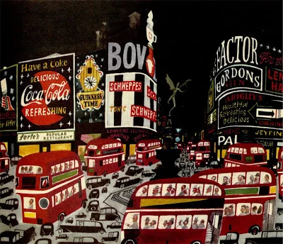 Miroslav Sasek, View of Picadilly Square . From This is London . 1959. 