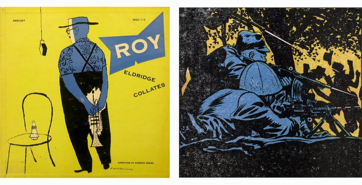 Caniff, Terry, single panel from Sunday strip published on September 10, 1944 David Stone Martin, Roy Eldridge Collates , album cover illustration, Mercury/Clef Records, 1952