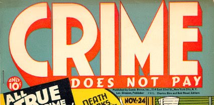 designer unknown, wordmark for Lev Gleason’s Crime Does Not Pay , early 1950s, with various color treatments