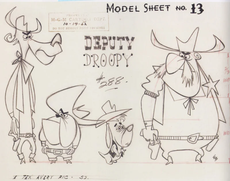 Ed Benedict, character sheet for Deputy Droopy , MGM Animation directed by Tex Avery, 1955