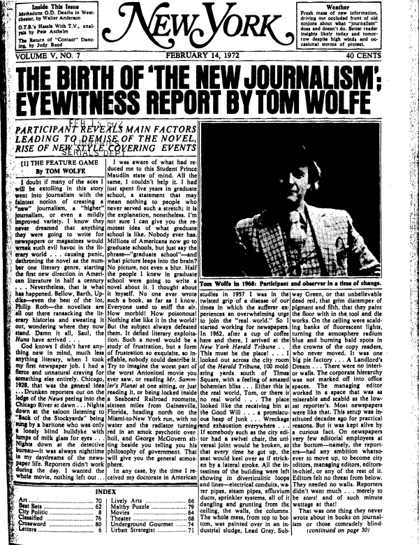 Photographer credit unavailable, Photograph of Tom Wolfe, cover, New York Magazine, February 14, 1972