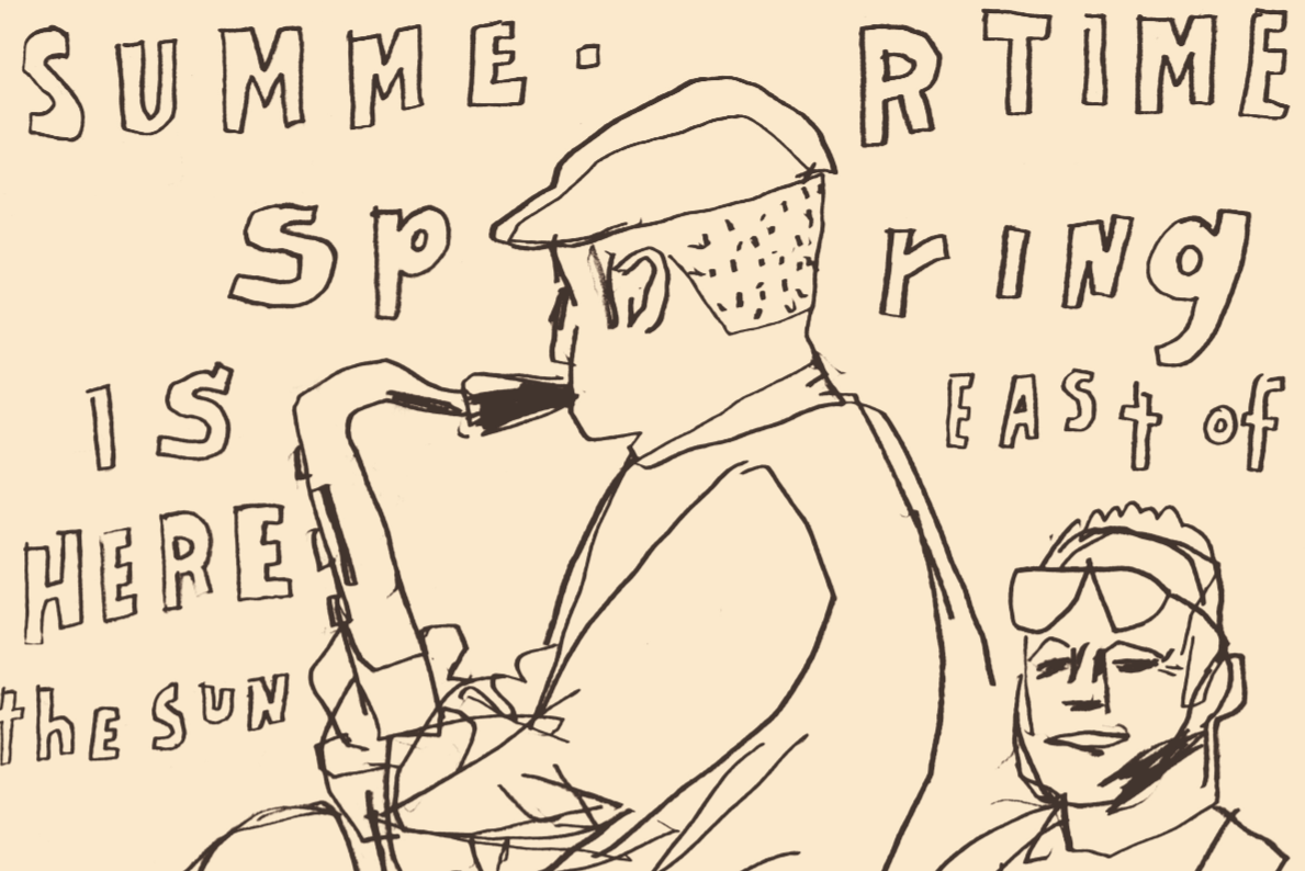 D.B. Dowd, Detail of Saxophonist at Meyer-Hirshon Wedding Reception . Sketchbook drawing. 2012. 