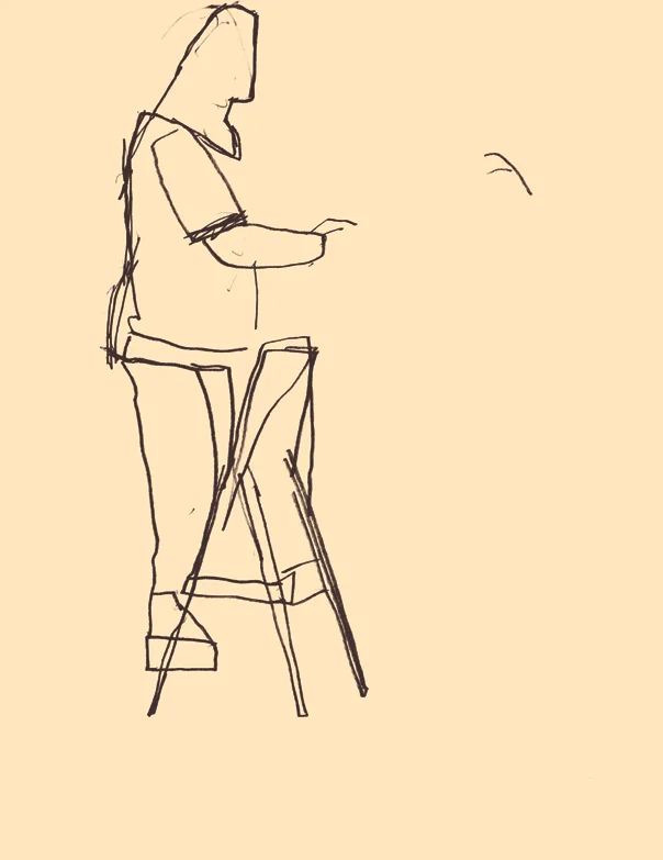 Dowd, Stout Photographer on Portable Stair . Sketchbook drawing. 2012. 