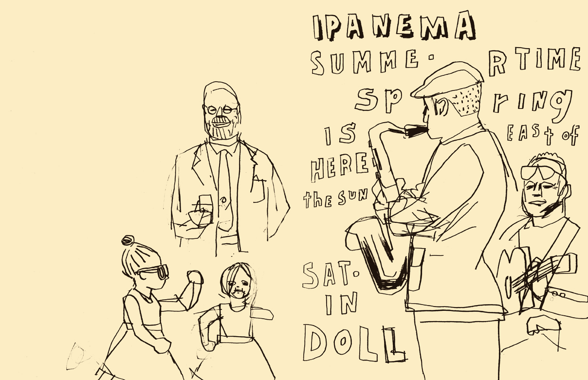 D.B. Dowd, Little Girls Dancing to Satin Doll , Meyer-Hirshon Wedding Reception . Sketchbook drawing. 2012. 