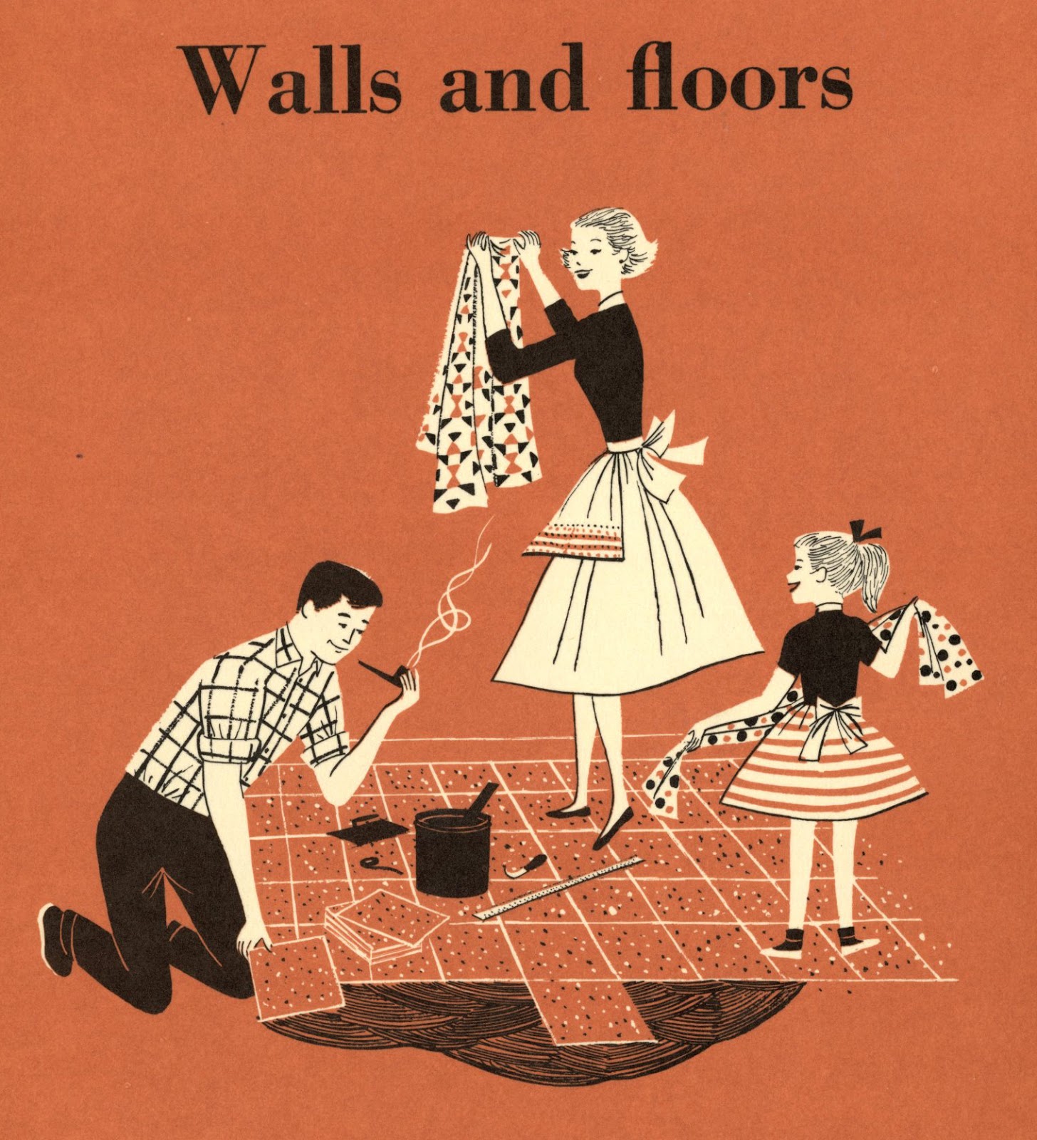 Lorraine Fox (uncredited), Walls and Floors , section divider illustration, BH & G Handyman's Book , 1957.