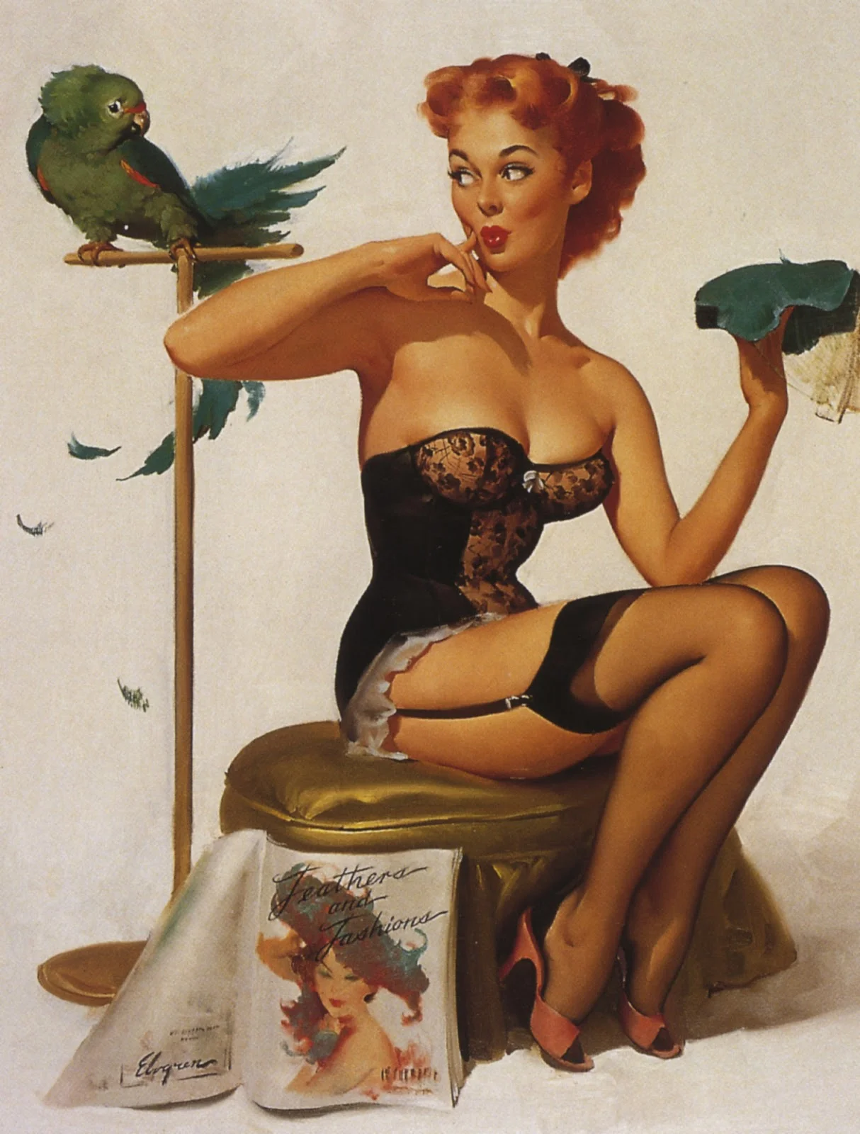 Gil Elvgren, Pin-up Girl with Parrot, circa 1950