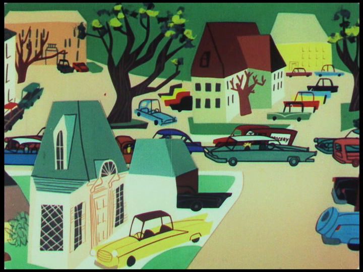 The American car-scape, still from Destination Earth , 1956.