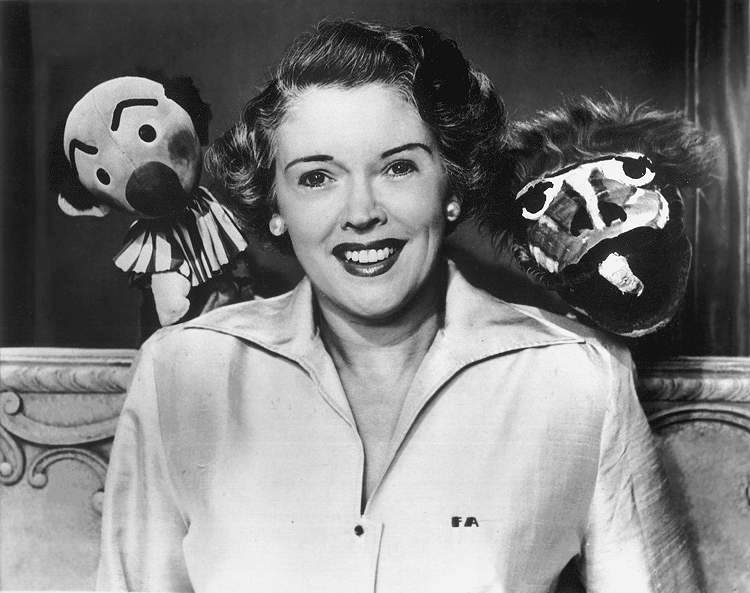 Fran Allison with Ollie (left) and Kukla (right) from Kukla, Fran and Ollie television program, circa 1950.