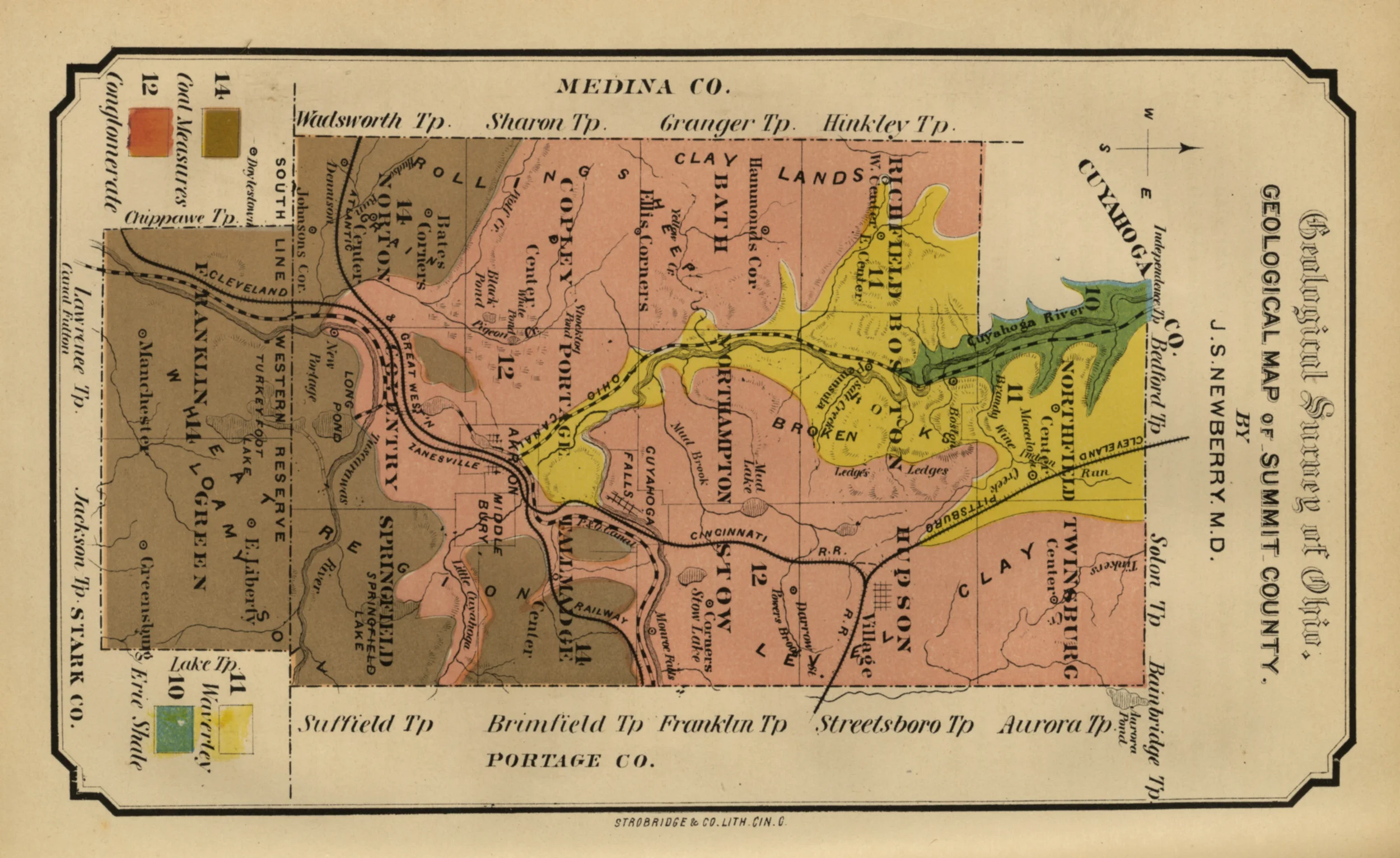 The Geology of Summit County . The yellow, pink and brown colors are printed inks; the orange is hand-applied watercolor. 