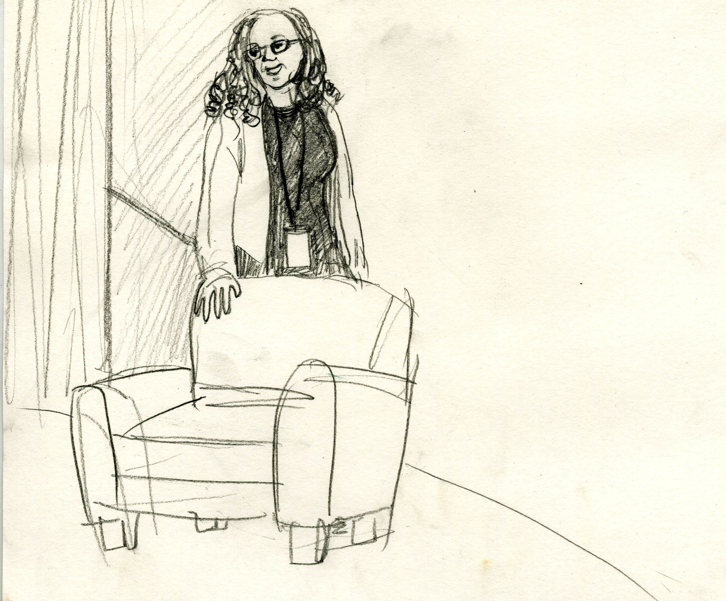 On Day 2, Leslie shifted to pencil for some of her drawings. She did a nice job with likenesses (though I prefer the graphic decisiveness of her ink work). 