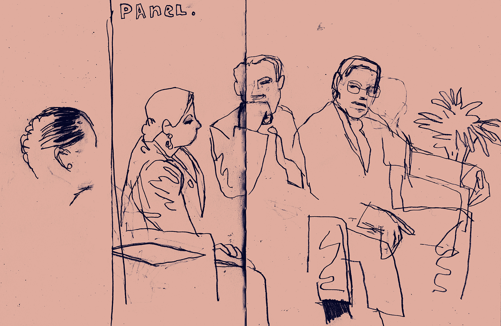 Illustration by D.B. Dowd of the panel following Gerald Early's keynote address. Also: please note that the illustration in the tweet embedded below is by Eden Lewis. (For some reason Squarespace doesn't seem to want me to caption the tweet.)