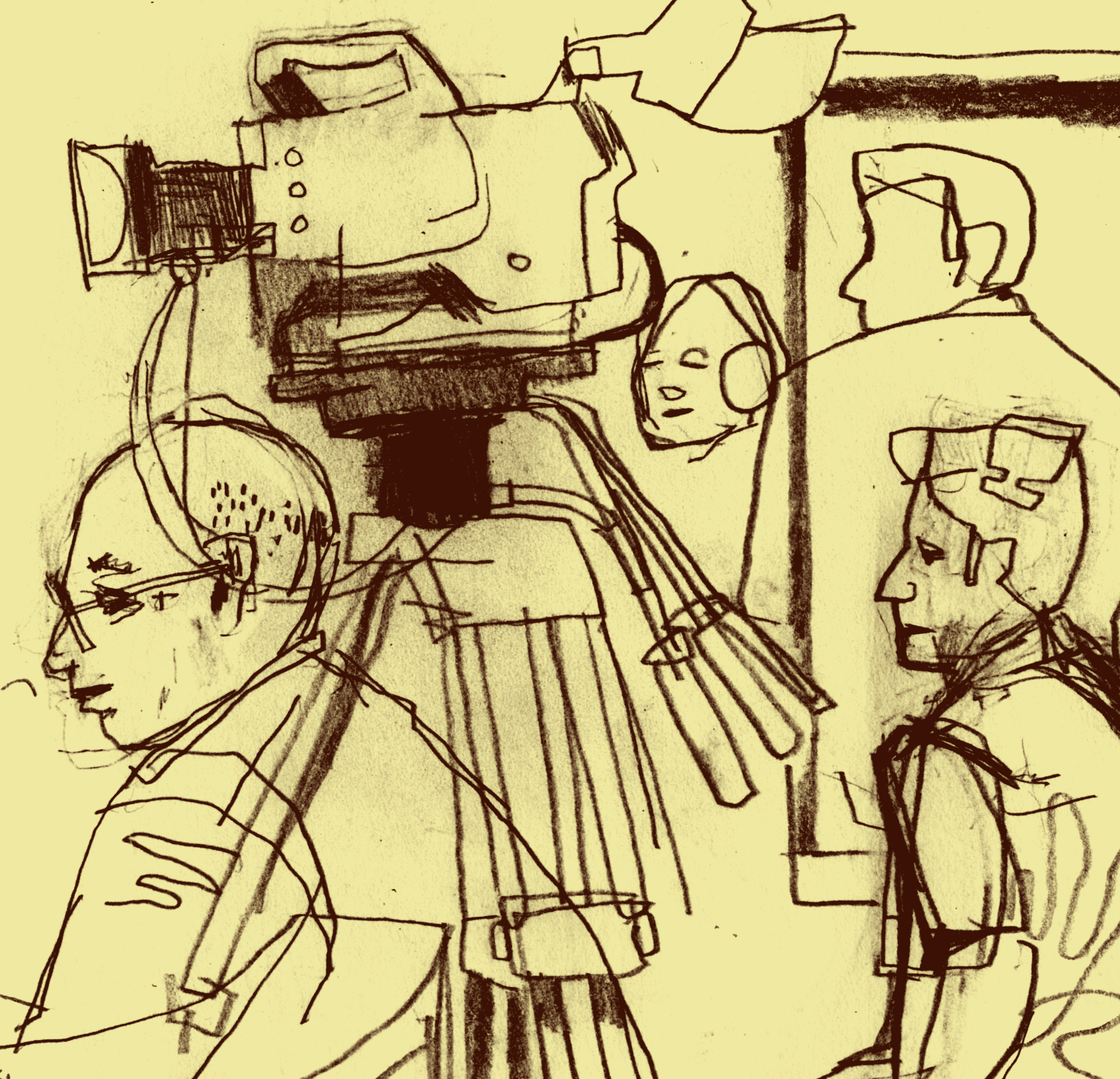 DB Dowd, illustration detail, Videographers in Emerson Auditorium , February 6, 2015. 