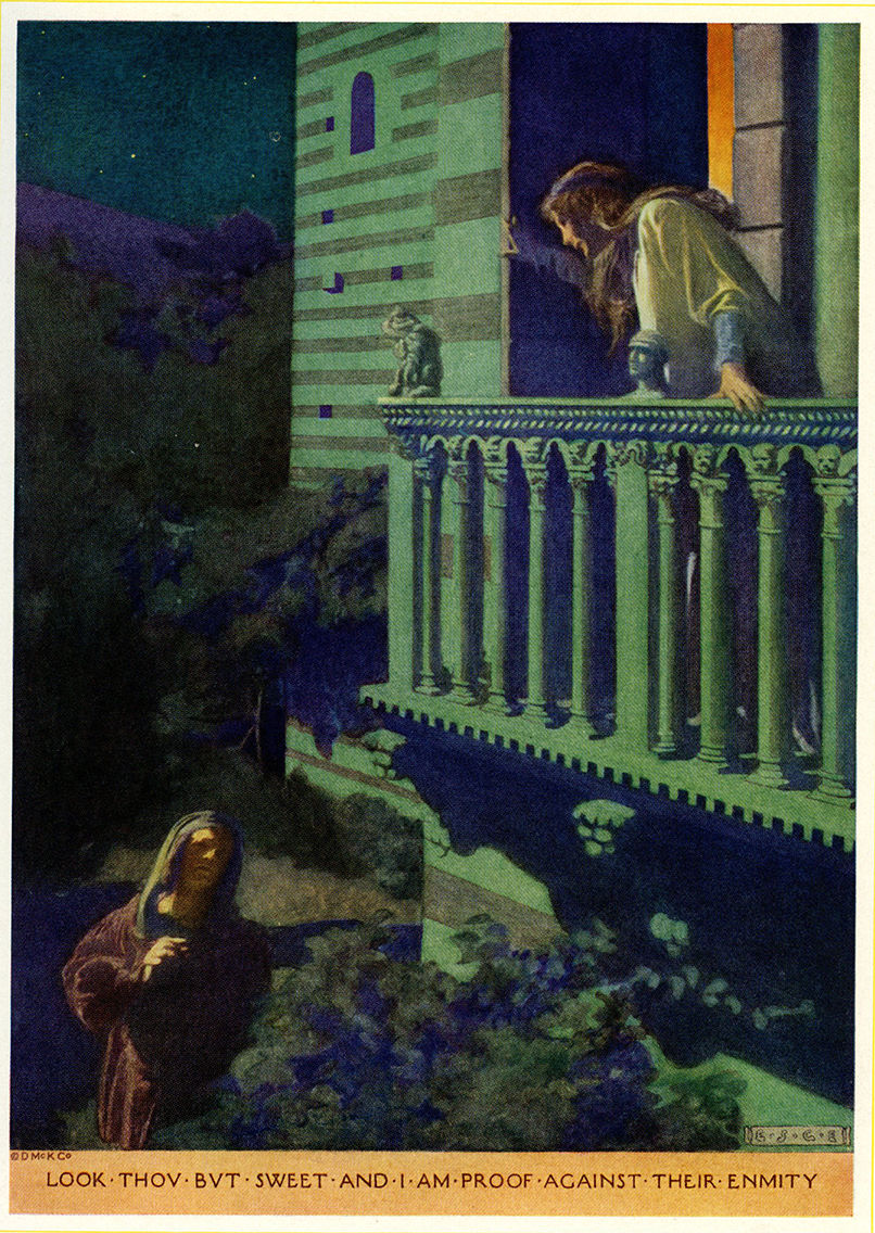 Elizabeth Shippen Green, "I am proof against their enmity," illustration for Romeo and Juliet in Charles and Mary Lamb's Tales from Shakespeare , 1922. Scanned from the book in the Walt Reed Illustration Archive, Washington University in St. Louis. 
