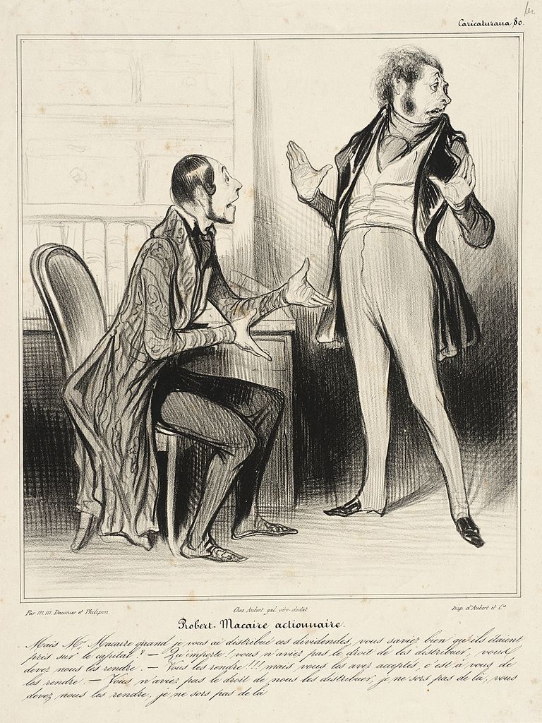 Honore Daumier, Robert Macaire, Shareholder, published in Le Charivari, May 13, 1838. 